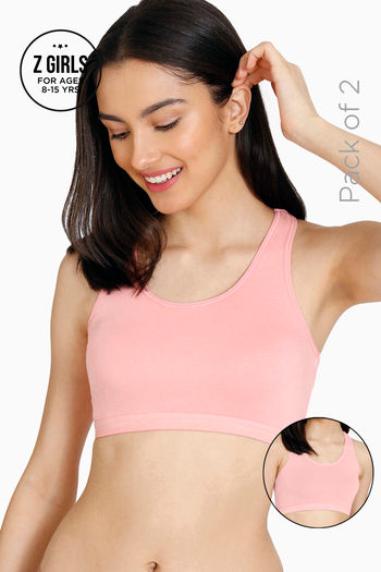 Buy Zivame Girls Double Layered Non Wired Full Coverage Racerback Beginner Sports Bra (Pack of 2) - Pink